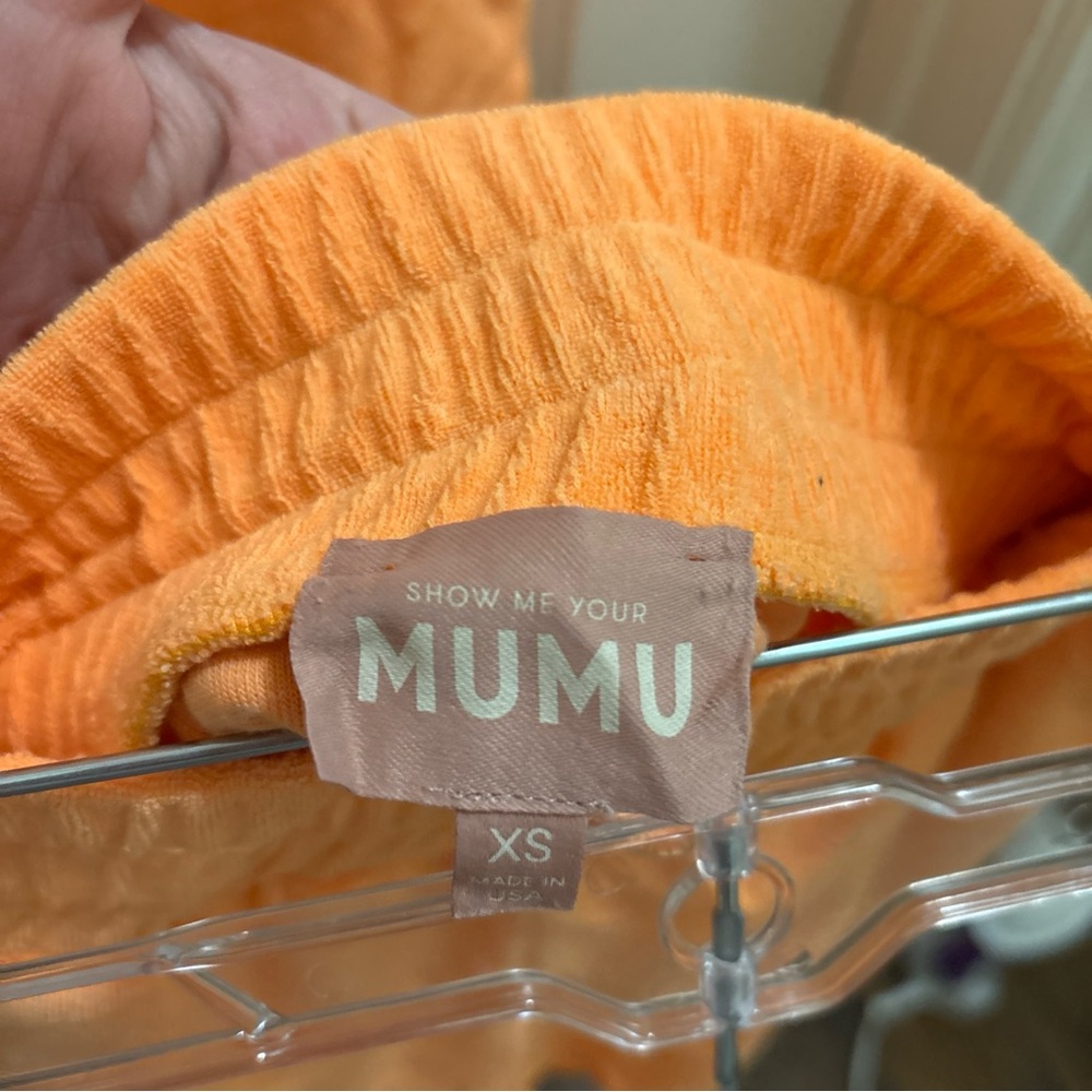 Show me your Mumu Orange Terry Cloth 2pc Shorts Set Beachy Coastal Summer - Picture 4 of 6